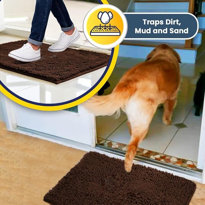 Muddy Mat® AS-SEEN-ON-TV Highly Absorbent Microfiber Door Mat and Pet Rug, Non Slip Thick Washable Area and Bath Mat Soft Chenille for Kitchen Bathroom Bedroom Indoor and Outdoor - Brown XXXL 72"X48"