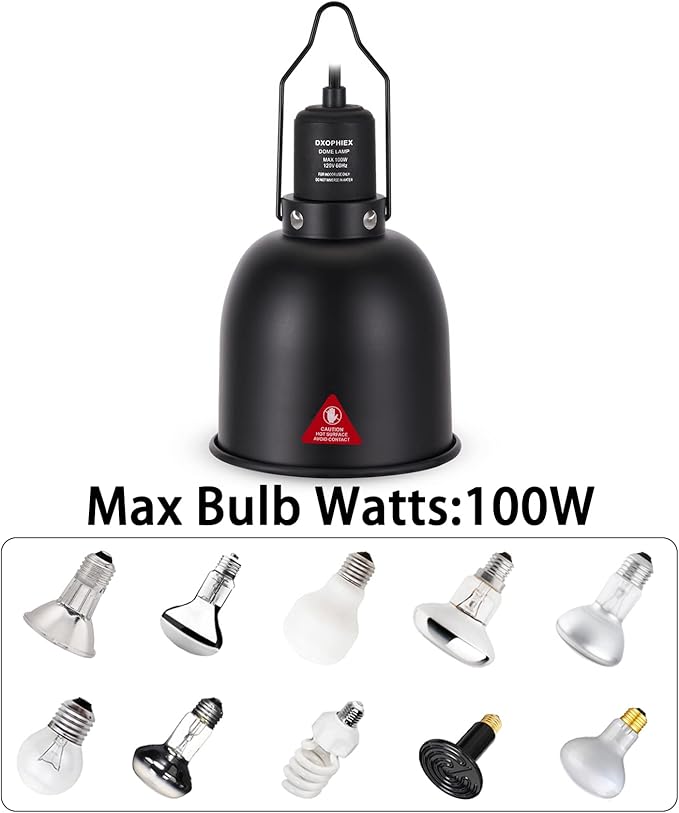 5.5inch Deep Dome Reptile Heat Lamp Reptile Light Fixture UVB Light Fixture Max 100W for Bearded Dragon, Turtles, Snake and Lizard Terrarium