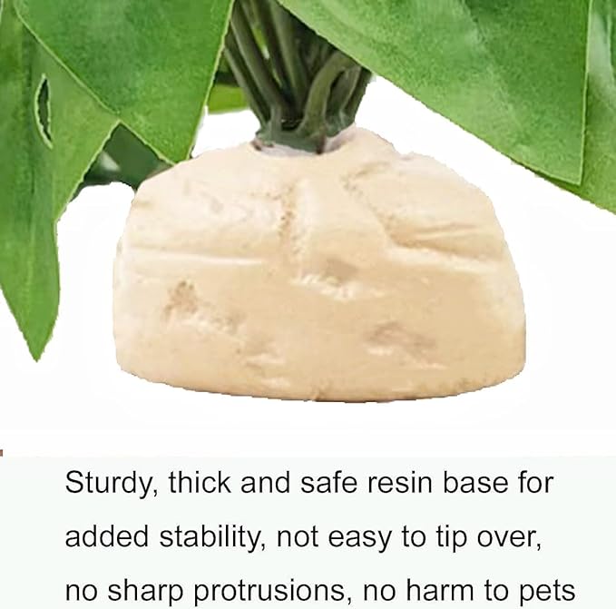Reptile Plants for Terrarium Decor,Amphibian Habitat Decor, Bearded Dragon Tank Accessories,Artificial Plants for Gecko Chameleon Snake Tortoise with Base (Alocasia odora)