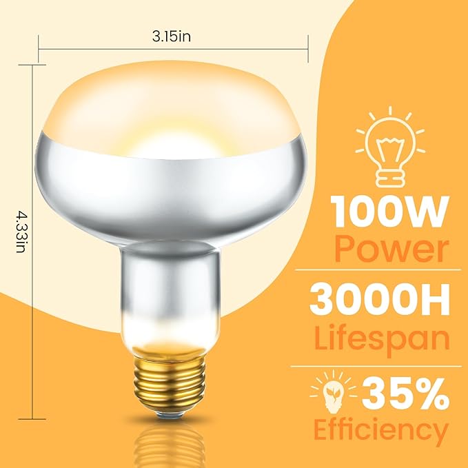 Dual Reptile Lamp Fixture with 100W Daytime Heat & 100W Nighttime Infrared Heat Bulbs, 2 Independent Switches, Reptile Heat Lamp Combo Pack - No UVB
