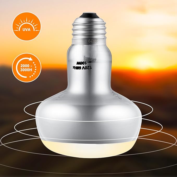 2 Pack 100W Reptile Heat Lamp Bulbs Reptile Heat Bulbs, UVA Basking Bulb and Infrared Light Bulb Combo, Basking Light for Bearded Dragon, Turtles, Snake and Lizard