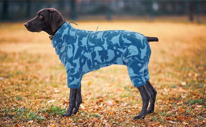 ROZKITCH Dog Winter Coat Soft Fleece Pullover Pajamas, Pet Windproof Warm Cold Weather Jacket Vest with Luminous Zipper, Jumpsuit Apparel Outfit Clothes for Small Medium Large Dog Shark XL