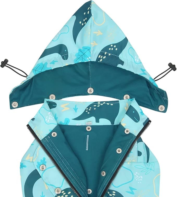HDE Dog Raincoat Poncho Double Layer Zip Rain Jacket with Removable Hood, Leash Hole for Small to 3XL Dogs and Puppies Dinosaurs - 3XL
