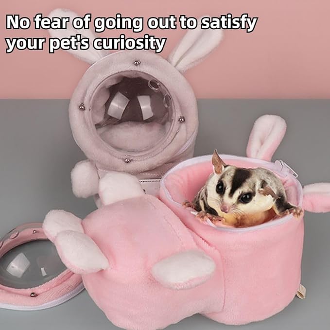 Sugar Glider Bonding Pouch Bonding Pouch Carry for Rat Syrian Hamster Hedgehog Small Pocket Pets, Gerbil Travel Bag Cute Bunny-Shaped Outing Bag with Large Transparent Window (Pink,Small)
