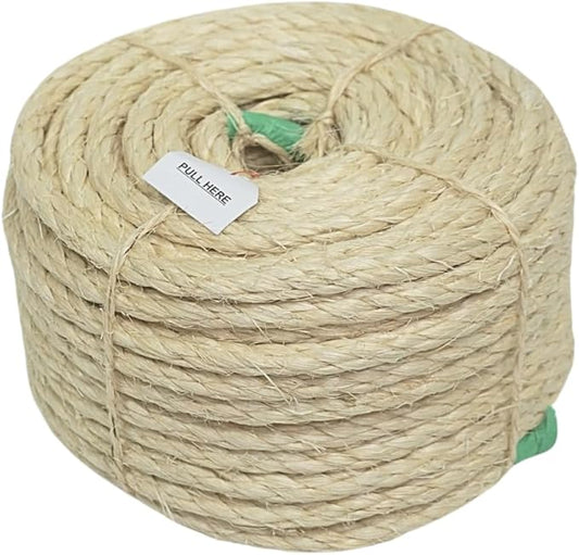 Premium Brazilian Sisal Rope, Natural Fiber 100% Sisal, Ultra Durable, Chemical-Free, Ideal for DIY, Cats, Scratching Post Replacement, Home Decor, Garden, Crafting (3/8” 100 ft / 9.5mm 30m)