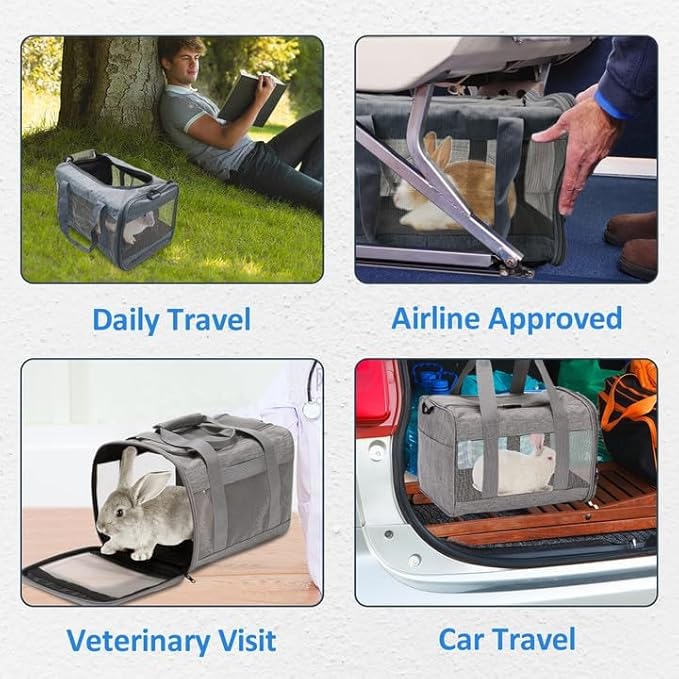 kathson Small Animal Carrier Bag, Guinea Pig Rabbit Travel Carrier Breathable Mesh Window Pet Portable Hand Bag for Hamster Bird Bunny Bearded Dragon Kitty and Etc (Grey with Black)