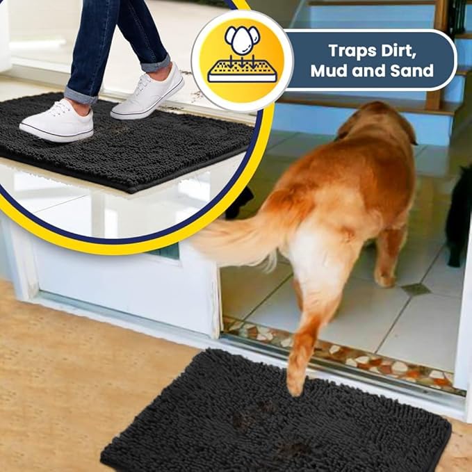 Muddy Mat® Shown on TV – Super Absorbent Door Mat Indoor, Microfiber Quick Dry Chenille Entryway Rug, Non-Slip Front Door Mat, Indoor Mats for Entryway, Machine Washable Pet Rug, Charcoal 24"x36"