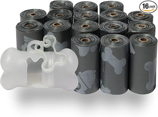 Best Pet Supplies Dog Poop Bags (240 Bags) for Waste Refuse Cleanup, Doggy Roll Replacements for Outdoor Puppy Walking and Travel, Leak Proof and Tear Resistant, Thick Plastic - Gray