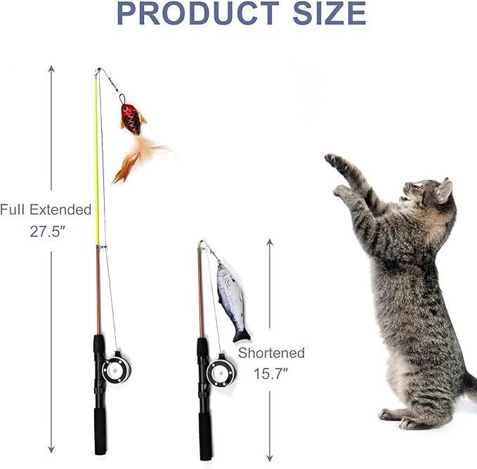 Silvervine Cat Teaser Wand Toys with Red Fish - 10X More Attractive Than Catnip, Adjustable 16-30 Inches, Durable Interactive Cat Toys for Indoor Cats, Detachable Wheel for Multi-Purpose Use