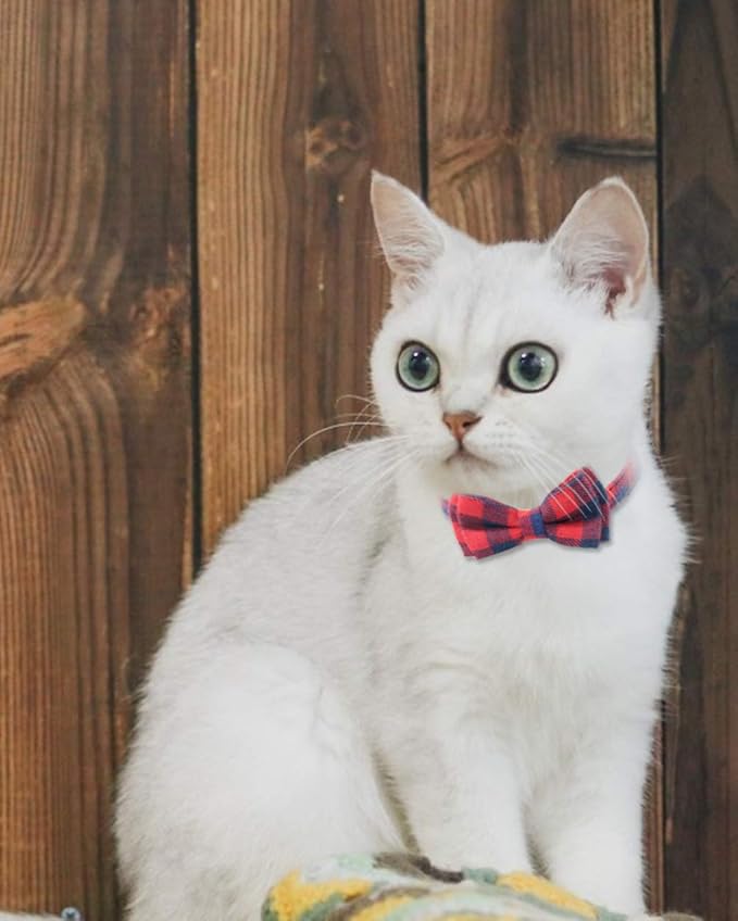 Joytale Upgraded Cat Collar with Bells, Breakaway Cat Collars with Bow Tie, 1 Pack Girl Boy Safety Plaid Kitten Collars, Red