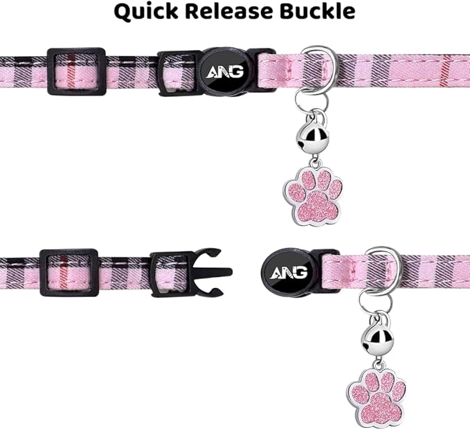 Personalized Breakaway Cat Collars - ID Tag, Bell, Bowtie - Safety Quick-Release, Customized for Girls & Boys Cats (British Tartan-Pink)