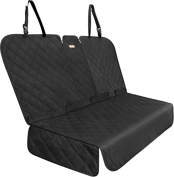 Back Seat Cover for Large SUVs/Trucks Rear Split Bench - Heavy-Duty 900D Waterproof Non-Slip Car Seat Protector for Messy Pet Dogs & Kids, Easy Clean(Black)