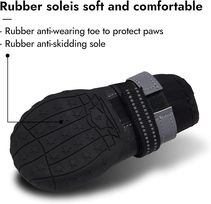 Dog Shoes, Waterproof Dog Boots & Paw Protectors with Anti-Slip Sole, 4pcs/Set Pet Dog Booties, Reflective Dog Shoes for Small Medium Large, Winter Snowy Summer Hot Pavement (Black, 7# (XL))