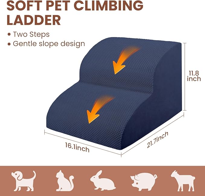 Dog Stairs for Small Dogs, High Density Foam Dog Steps, Extra Wide Non-Slip Pet Ramp for High Beds Or Couch, Soft Doggie Ladder for Dogs Injured, Older Pets, Small Cats