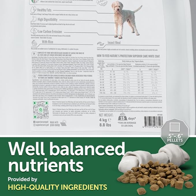 Nature's Protection Superior Care White Dogs Rice Based Dry Dog Food - High Protein, Tear Stain Dog Food for All Breeds Light Coated All Life Stages Dogs, Fresh Pet Meal, Insect, 8.8 lb