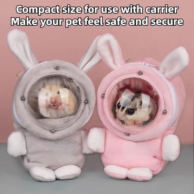 Sugar Glider Bonding Pouch Bonding Pouch Carry for Rat Syrian Hamster Hedgehog Small Pocket Pets, Gerbil Travel Bag Cute Bunny-Shaped Outing Bag with Large Transparent Window (Grey,Large)