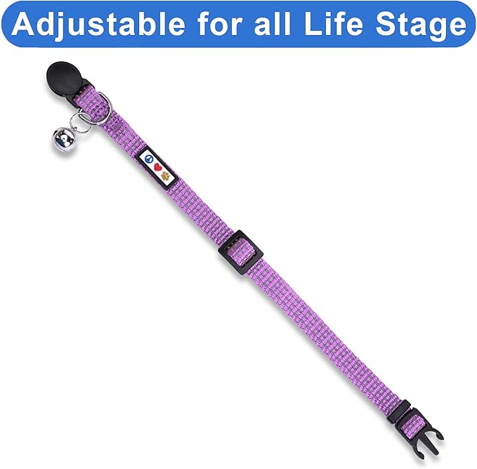Pawtitas Pet Reflective Cat Collar with Safety Buckle and Bell Purple Orchid
