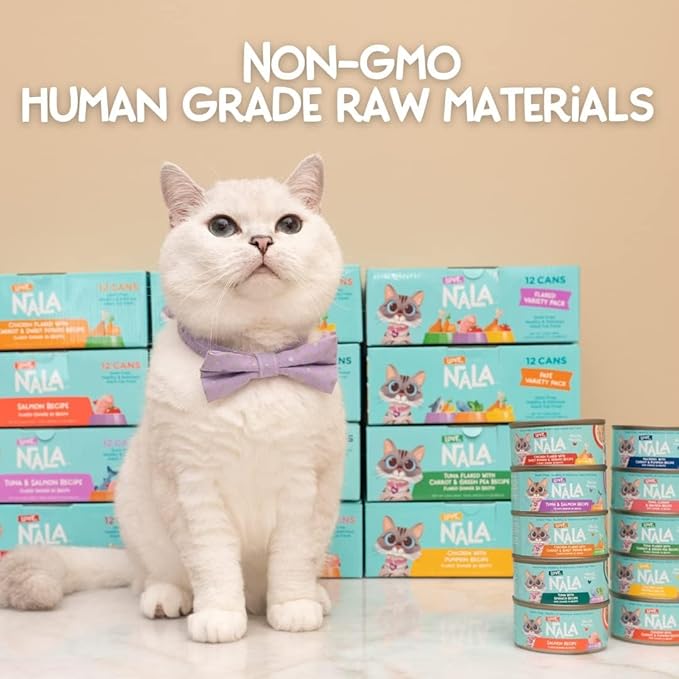 LOVE, NALA - Single Protein Tuna Flaked Wet Cat Food - Hydration Broth, Natural, Grain-Free, Non-GMO, No Gums, No Carrageenan, Human-Grade Tuna, Added Vitamins & Minerals - 2.8 oz, 12 Cans