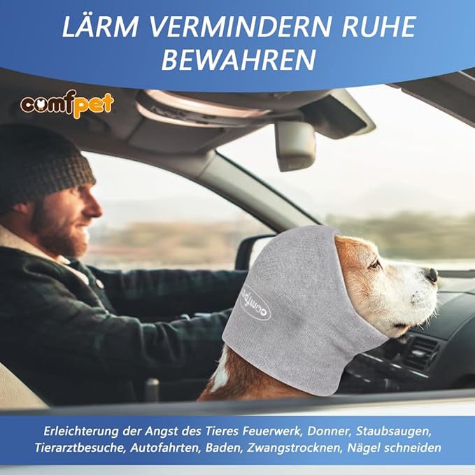 Ear Wraps for Dogs Cats, Thickened Dog Snood for Ear Hematoma Recovery, Pet Ear Muffs for Anxiety Relief & Noise Canceling, Grooming & Force Drying Cover, Calming Neck & Ear Warmer (Gray, M)