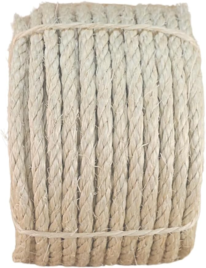Premium Brazilian Sisal Rope, Natural Fiber 100% Sisal, Ultra Durable, Chemical-Free, Ideal for DIY, Cats, Scratching Post Replacement, Home Decor, Garden, Crafting (5/16” 100 ft / 8mm 30m)