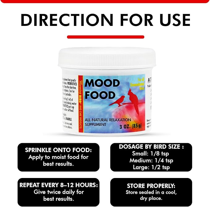 Morning Bird Mood Food (Avian Calming Formula) 3 Oz – Natural Calming Supplement for Birds – Reduces Stress, Feather Plucking & Aggression – Stress Relief Supports with B-Vitamins for Daily Calm