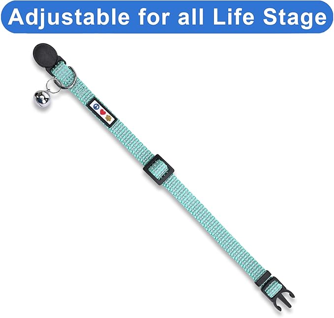 Pawtitas Reflective Cat Collar with Safety Buckle and Removable Bell Cat Collar Kitten Collar Teal Cat Collar One Size