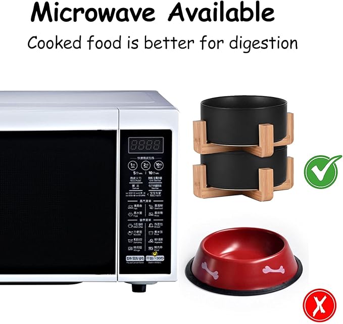 Petygooing Ceramic Black Cat Dog Bowl Set with Stand,Pet Food and Water Dish,Medium Pet Bowls Anti-Slip Set of 2 Cat Bowls-Pet Food Dishes- Small Medium Size Dog (28 OZ /3.6 Cups)