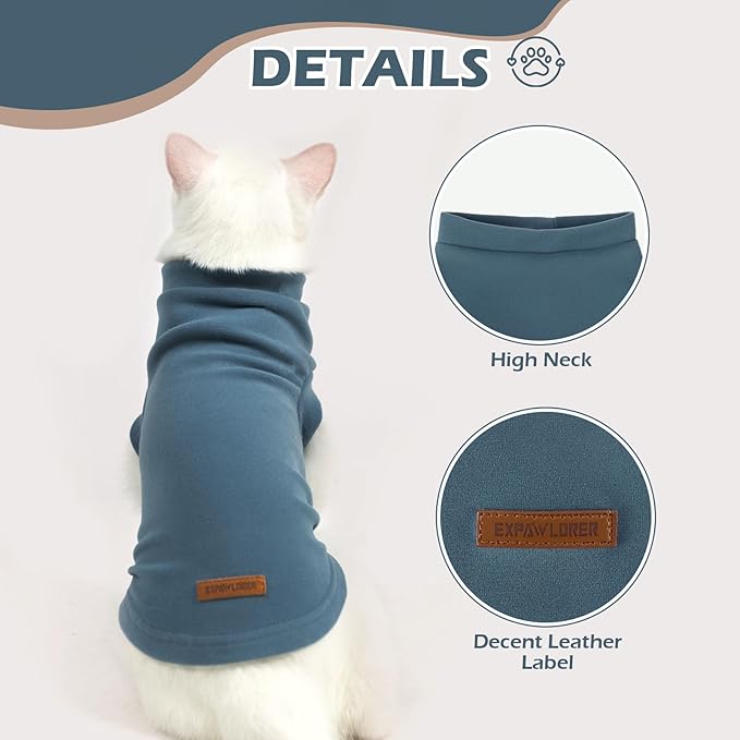 EXPAWLORER Soft Cat Sweater - Sweaters for Cats Only Warm Kitten Clothes, Fall and Winter Pet Coat Pullover Design, Fleece Sweatshirt Clothing Also for Puppy Small Dogs, Blue Medium