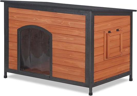 Outdoor Dog House with Door Weatherproof Dog Kennel Chew-Proof Metal Frame Openable Roof for Easy Cleaning