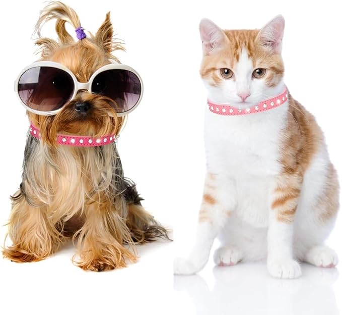 Rhinestone Dog Collar Suede Leather Crystal Diamond Colorful Bling Girl Puppy Cat Collars XS Small Pets (M, Pink)