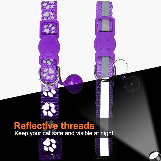 TagME 2 Pack Cat Collar with Name Tag, Personalized Reflective Cat Collar Breakaway with Bell for Boy & Girl Cats, Purple