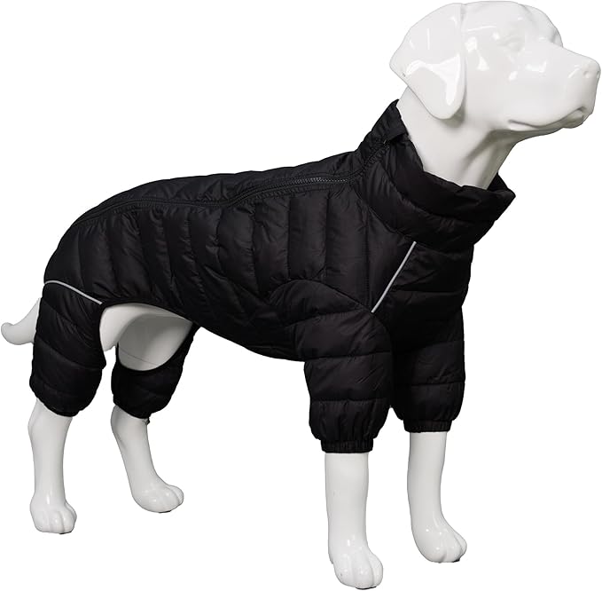 Lovelonglong Dog Coat Dog Warm Jacket, 4 Legs Covered Waterproof Windproof Reflective Warm Dog Vest, Zippered Adjustable Outdoor Dog Snow Jacket for Small Medium Large Dogs Black XL