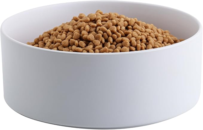DJJJOOYS 9.5in White Ceramic Dog Bowl for Large Huge Sized Dogs,Extra Large Non-Slip Weighted Food Water Dish,Durable Big Heavy Dog Bowl(2400ml)