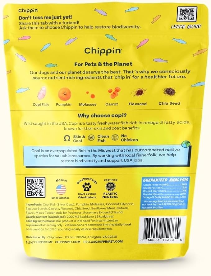 Chippin Giftable Soft Dog Treat | Wild-Caught Fish & Pumpkin Jerky for Dogs | Dog Birthday, Adoption, No Chicken, Grain-Free, Hypoallergenic | Made in USA, 4-Pack