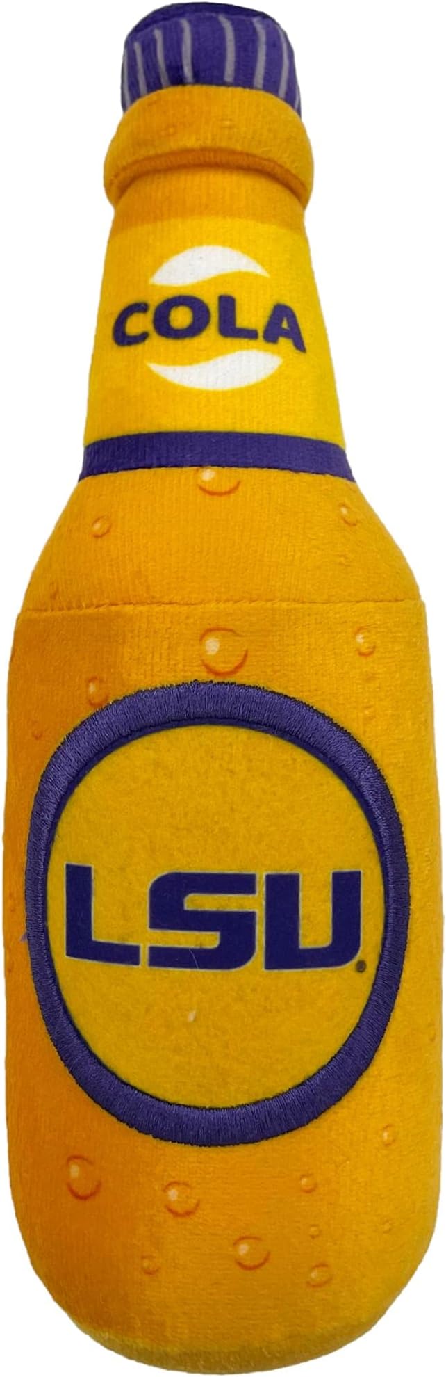NCAA LSU Tigers Beer Bottle Plush Dog & CAT Squeak Toy- Cutest Stadium SODA Bottle Snack Plush Toy for Dogs & Cats with Inner Squeaker & Beautiful Football/Basketball Team Name/Logo
