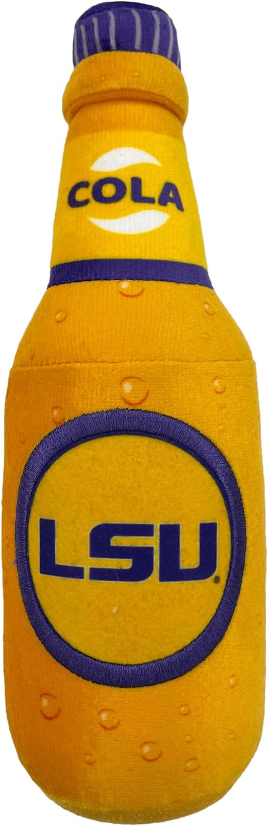 NCAA LSU Tigers Beer Bottle Plush Dog & CAT Squeak Toy- Cutest Stadium SODA Bottle Snack Plush Toy for Dogs & Cats with Inner Squeaker & Beautiful Football/Basketball Team Name/Logo