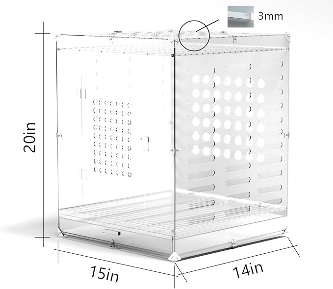 Clear Acrylic Bird Cage for Small Birds, Transparent Display Habitat for Finch, Canary, Parakeet - Easy to Clean & Assemble (14x15x20in)