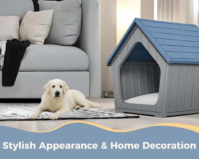 DRATO Dog House Indoor Outdoor - Weather-Resistant Resin Pet Shelter for Patio, Porch, Living Room