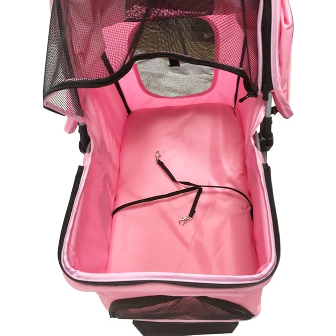 Critter Sitters 3-Wheel Jogging Dog Stroller with Storage Basket and Cup Holders, Modern and Stylish Pet Stroller for Medium Sized Animals up to 33 Pounds, Pink