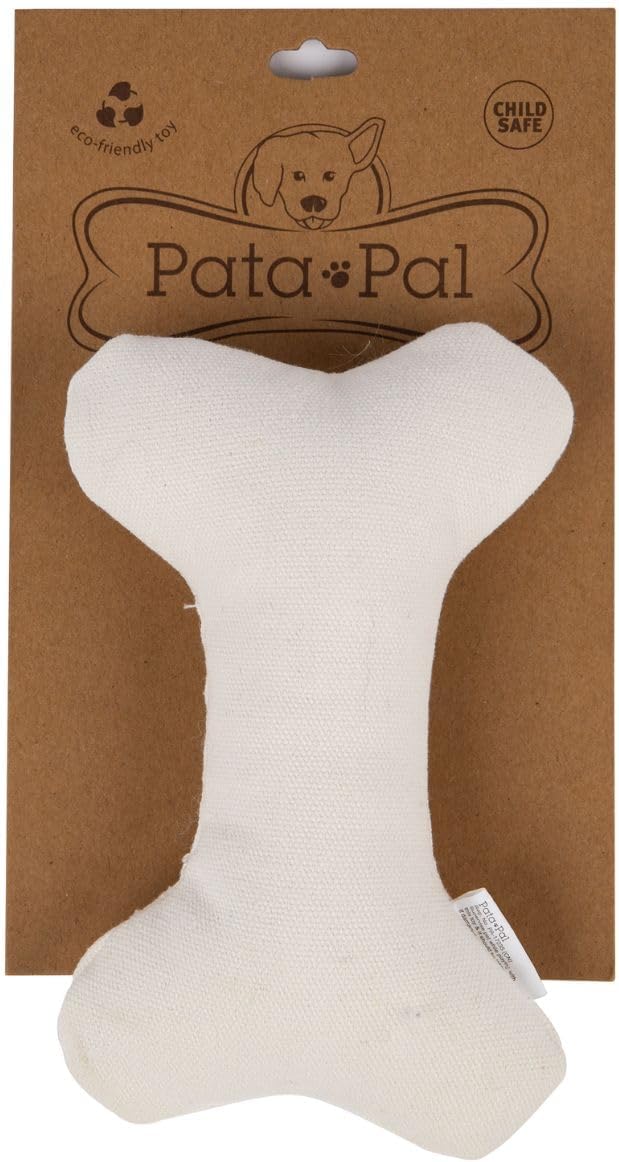Eco-Friendly Durable Cotton Canvas Squeaky Dog Bone Chew Toy for Chewing, Playing and Exercise – T-Bone, White (Safe for Pets & Kids)