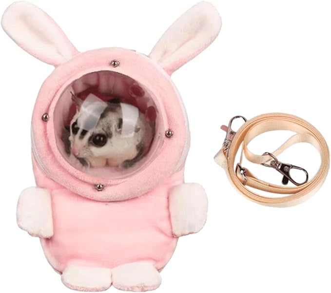 Sugar Glider Bonding Pouch Bonding Pouch Carry for Rat Syrian Hamster Hedgehog Small Pocket Pets, Gerbil Travel Bag Cute Bunny-Shaped Outing Bag with Large Transparent Window (Pink,Small)