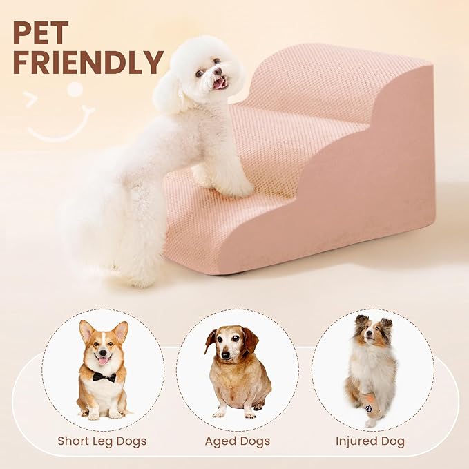 Dog Stairs for Small Dogs, High Density Foam Dog Steps, Extra Wide Non-Slip Pet Ramp for High Beds Or Couch, Soft Doggie Ladder for Dogs Injured, Older Pets, Small Cats