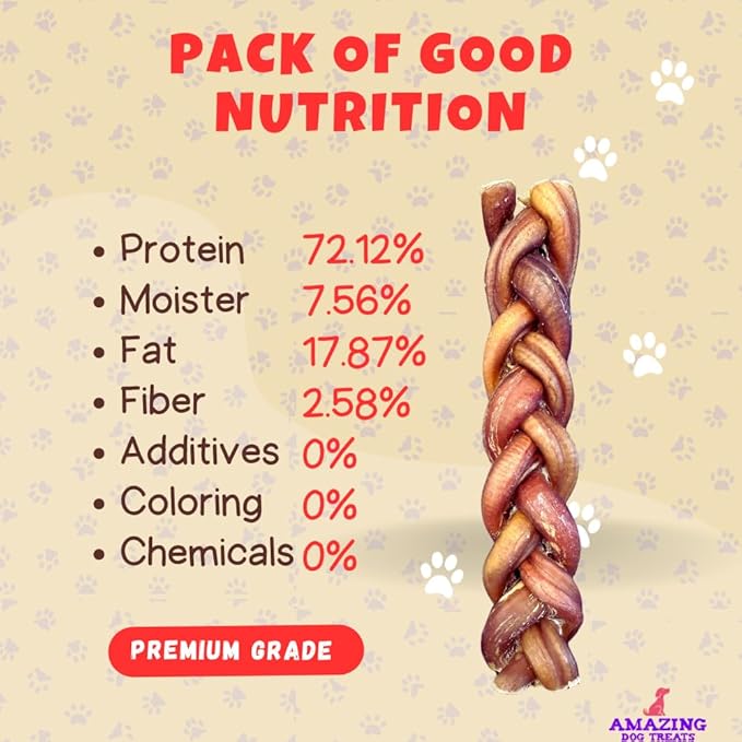 Amazing Dog Treats 6" Braided Bully Stick (10 Pcs/Pack) - Bully Stick for Dogs - Made from Premium Grass Fed Argentinian Beef