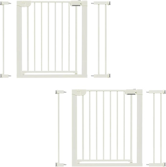 29.5-40.6" Baby Gate for Stairs, Pressure Mounted Dog Gate Indoor, Auto Close Pet Gate for Doorways No Drilling, Easy Install Baby Essentials with Large Walk Thru Door, White 2 Pack