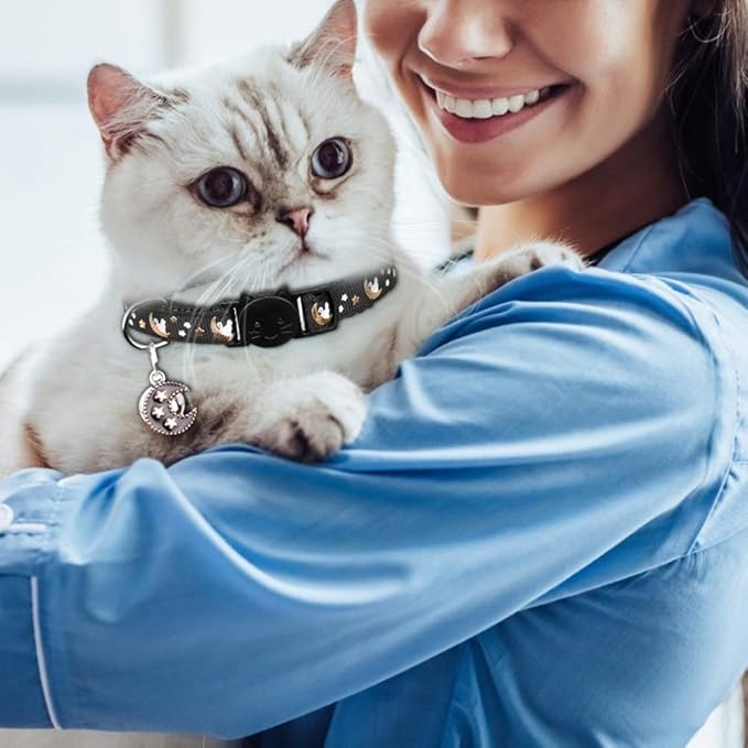 2Pcs Breakaway Cats Collars Cat Collars for Boy Cats Adjustable Kitten Collars with Bell,Black+Light Blue,8"-13.1"