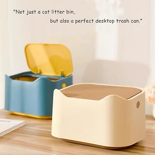 Cat Litter Trash Can Mini Countertop Trash with Press Type Lid Cat Poop Trash Can Includes 60 Refill Bags (Brown)