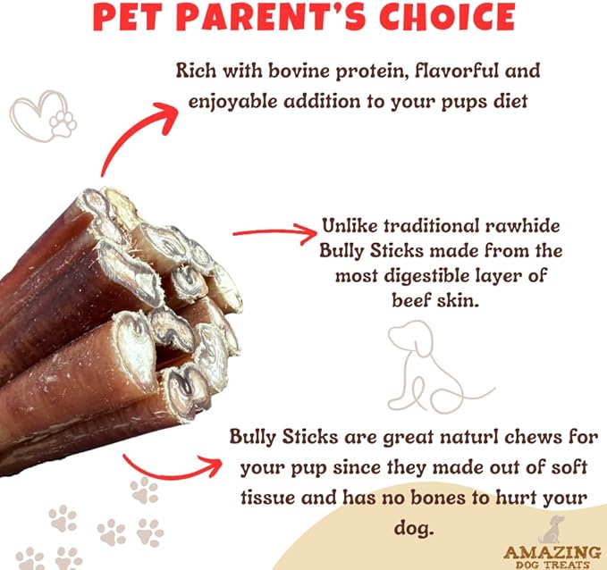 Amazing Dog Treats - Bully Sticks for Small Dogs (6 Inch Junior - 100 Count) - Premium Thin Bully Sticks for Dogs - High Protein, Grass Fed, Additive Free