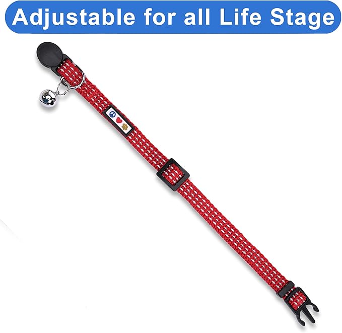 Pawtitas Reflective Cat Collar with Safety Buckle and Removable Bell Cat Collar Kitten Collar Red Cat Collar One Size