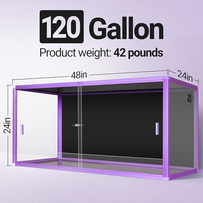 REPTI ZOO 120 Gallon Reptile Terrarium, 4x2x2 ft Light Weight Reptile Enclosure, Colored Reptiles Tank with Tempered Glass Door, Large Aluminum Habitat for Bearded Dragon, Snake, Lizard, Gecko-Purple