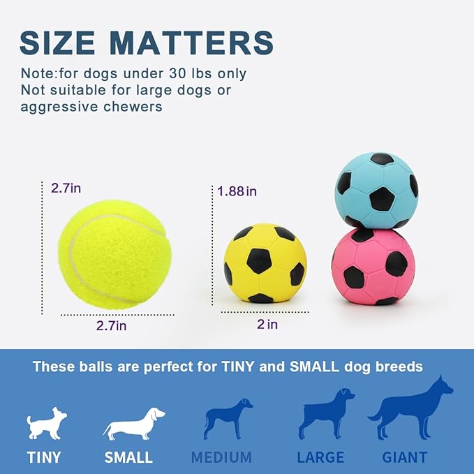 Squeaky Dog Ball, Soft Latex Rubber Squeaky Dog Toys for Small Dogs Puppies, Cute Bounce Squeak Toys Play Fetch Soccer Ball